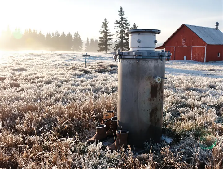 Well casing and cap on a frosty morning in north Idaho