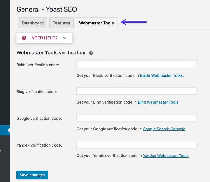 yoast webmaster tools verification